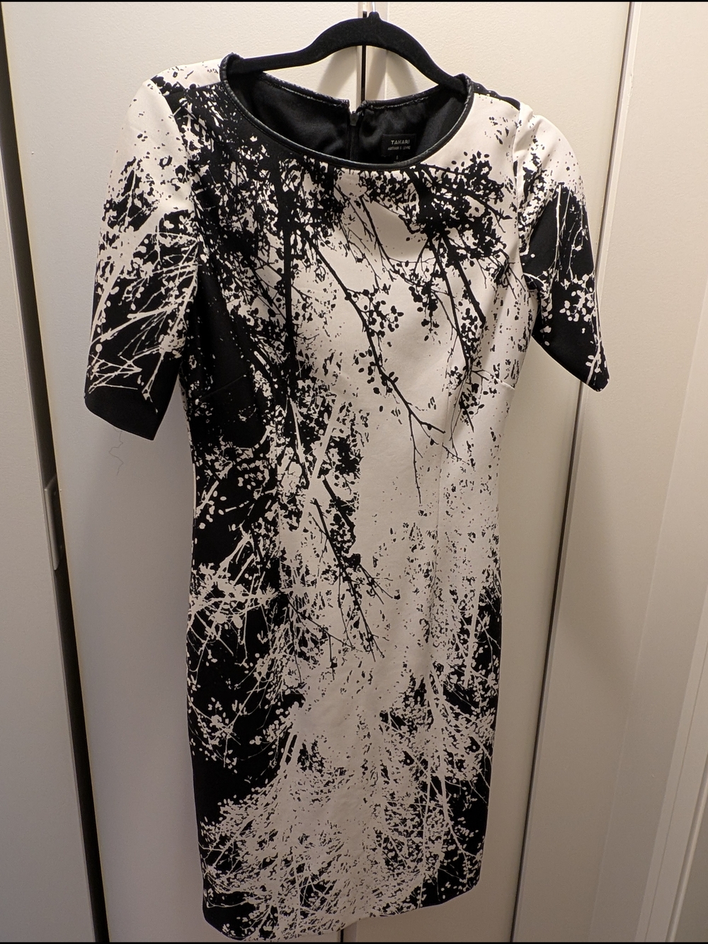 Tahari Black & White Print Sheath Dress